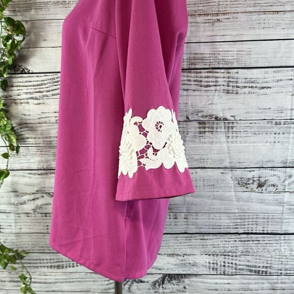 Linea by Louis Dell'Olio Blouse Tunic sz 4 Pink White Lace Boho Wedding Stretch - Picture 8 of 10